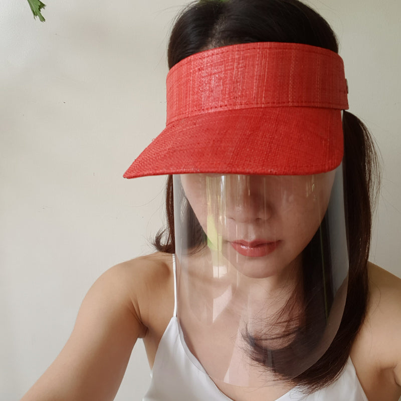 Raffia Visor + Face Shield (Red) - Island Girl