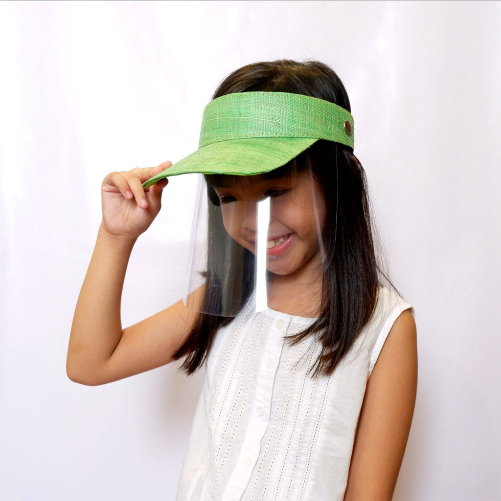 Kids Raffia Visor + Face Shield (Green)