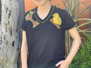 Hand-Painted Shirt (Bird+Tree) - Island Girl