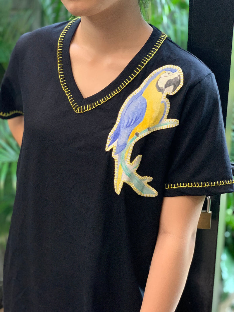 Hand-Painted Shirt (Parrot) - Island Girl