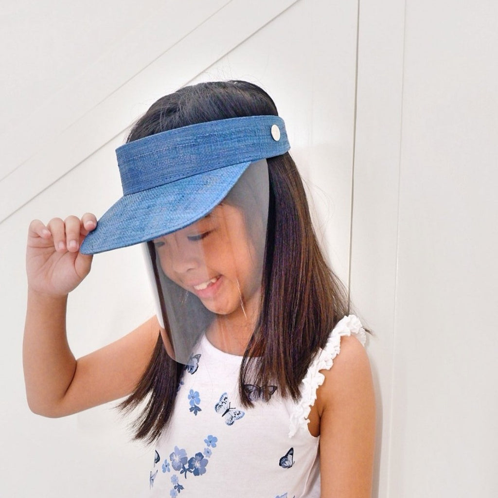Kids Raffia Visor + Face Shield (Navy Blue) - Island Girl