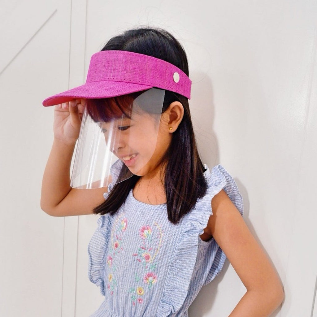 Kids Raffia Visor + Face Shield (Pink) - Island Girl