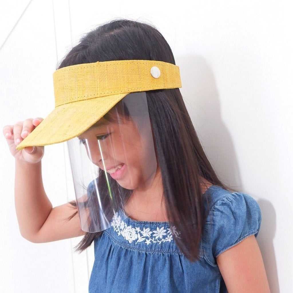 Kids Raffia Visor + Face Shield ( Yellow) - Island Girl